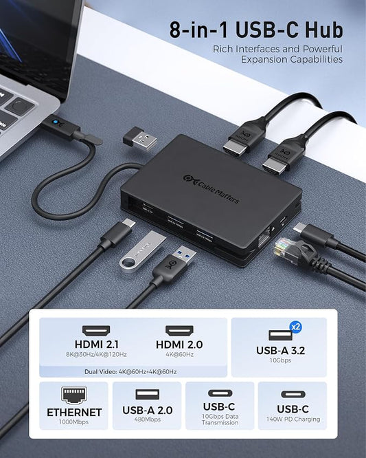 Cable Matters 8-in-1 USB C Hub Multiport Adapter - Image 2