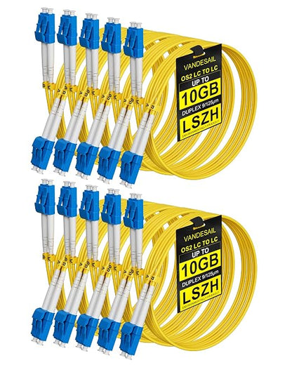 5M LC to LC Single Mode Fiber Patch Cable, 10 Pack OS2 LC to LC Fiber Patch by VANDESAIL