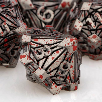 7PCS Metal DND Dice Set with Box, Debris RPG Blood Spatter D and D Dice - Image 4