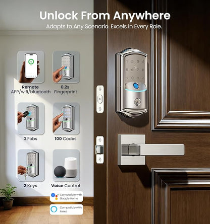 Veise VE027 Built-in Wi-Fi Smart Lock, Fingerprint Keyless Entry Front Door Lock - Image 3