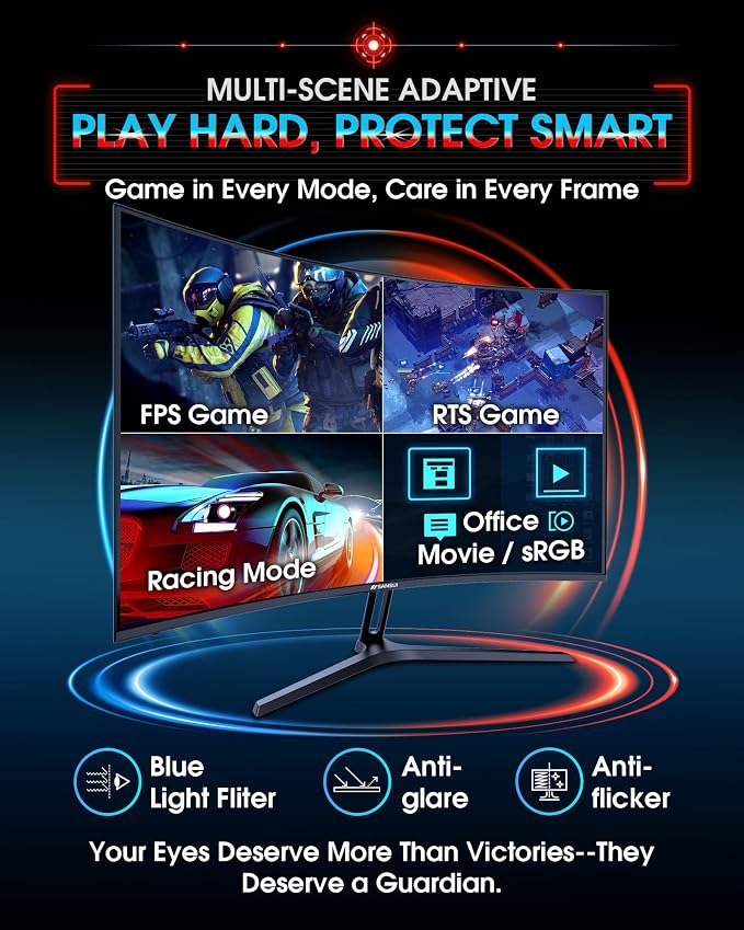 SANSUI 27 Inch Curved 240Hz Gaming Monitor FHD 1080P, 1500R Curve Computer - Image 8