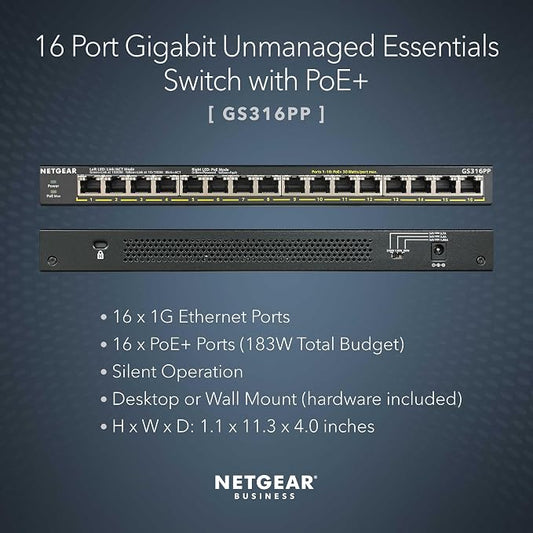 NETGEAR 16 Port PoE+ Gigabit Switch – Unmanaged Essentials Ethernet Switch - Image 2