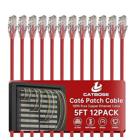 5 Feet Cat6 Patch Cables, Solid Pure Copper Patch Cord, Cat 6 Ethernet Cable by CatBose
