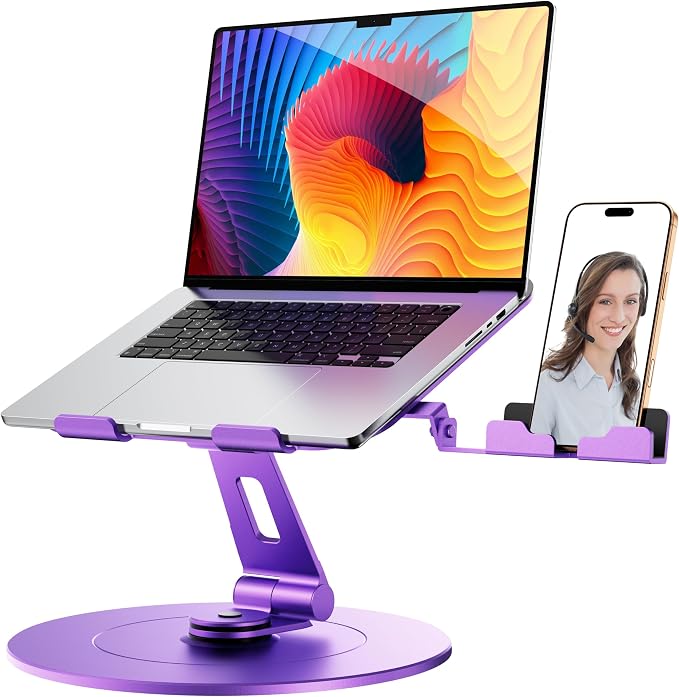 Laptop Stand with Phone Holder, Adjustable Laptop Stand with 360 Rotating Base by LOXP