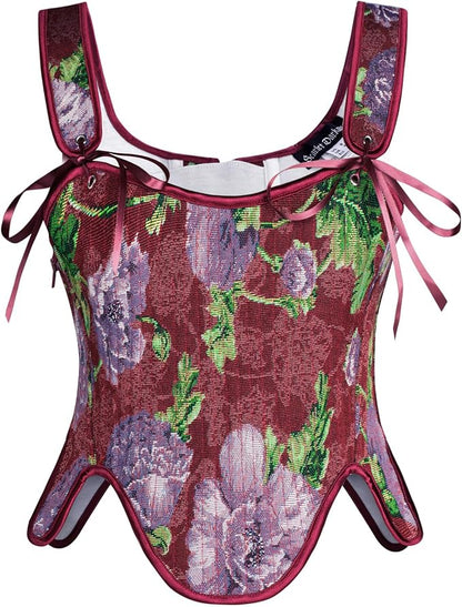SCARLET DARKNESS Bustier Tops for Women Renaissance Floral Lace Up Bodyshaper by SCARLETDARKNESS