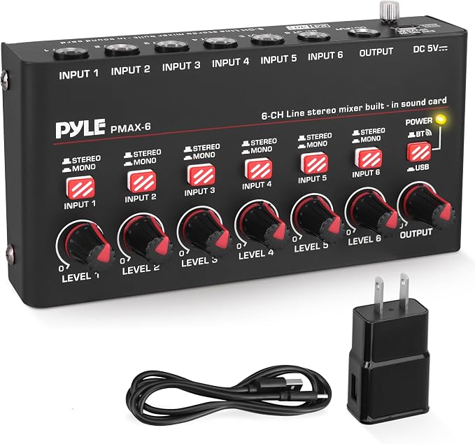 Pyle 6-Channel Wireless BT Streaming Mini Line Mixer by PyleUSA