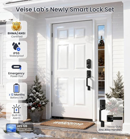 Veise VE017-D Smart Fingerprint Front Door Lock Set, App Control, 8-in-1 - Image 5