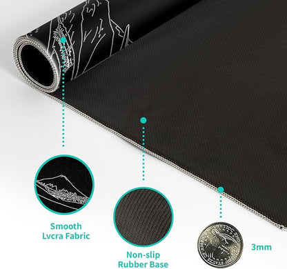 Japanese Sea Wave Large Mouse Pad Abstract Black Mouse Pad 31.5x11.8 Inch Black - Image 8