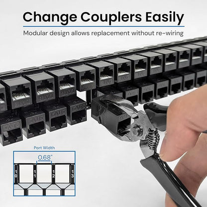 ICC CAT6 Feed-Through Patch Panel, 48 Port, 1U Rackmount, RJ45 Ethernet Patch - Image 4