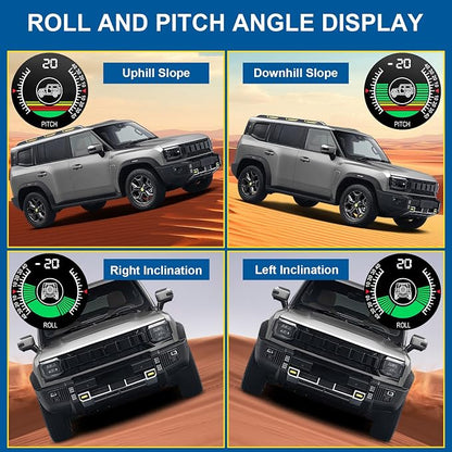 Car Inclinometer for Off-Road Driving, Upgrade Vehicle Level Tilt Gauge HUD for - Image 3