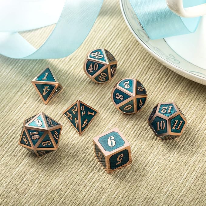 Teal D&D Metal Dice Set, DNDND 7 PCS Metallic Dungeons and Dragons Dice - Image 8
