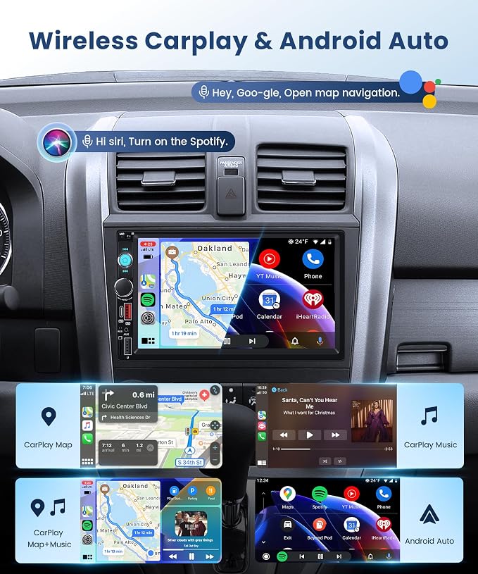 2 DIN Car Stereo Wireless Carplay&Android Auto, USB-C Head Unit 7” Touch Screen - Image 3