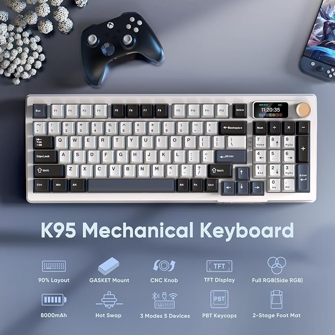 RedThunder K95 Wireless Mechanical Keyboard, TFT Screen & Knob, Tri-Mode - Image 2