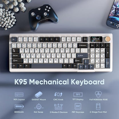 RedThunder K95 Wireless Mechanical Keyboard, TFT Screen & Knob, Tri-Mode - Image 2
