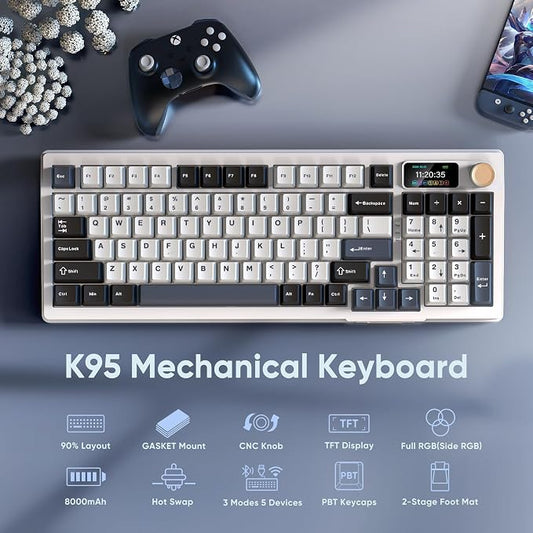 RedThunder K95 Wireless Mechanical Keyboard, TFT Screen & Knob, Tri-Mode - Image 2