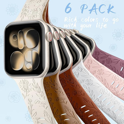 SNBLK 6 Pack Floral Engraved Bands Compatible - Image 8