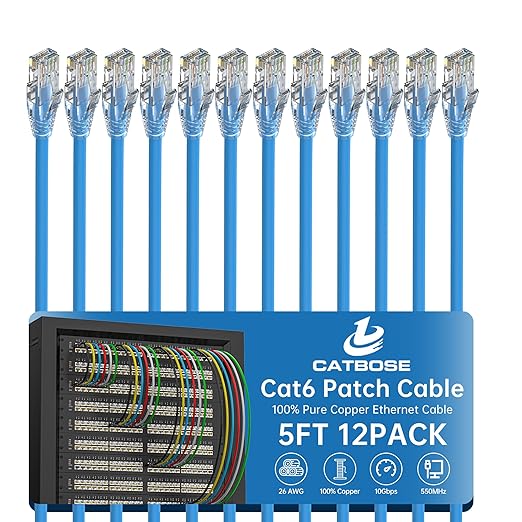 5 Feet Cat6 Patch Cables, Solid Pure Copper Patch Cord, Cat 6 Ethernet Cable by CatBose