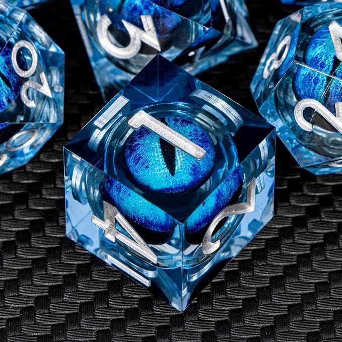 ARUOHHA DND Resin Dice Dragon Eye Dice Liquid Core Blue Sharp Edged Dice Set - Image 3