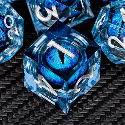 ARUOHHA DND Resin Dice Dragon Eye Dice Liquid Core Blue Sharp Edged Dice Set - Image 3