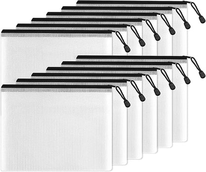 SUNEE Plastic Mesh Zipper Pouch 6x9 in, Extra Large Water-Resistant Zip Bag by SUNEE