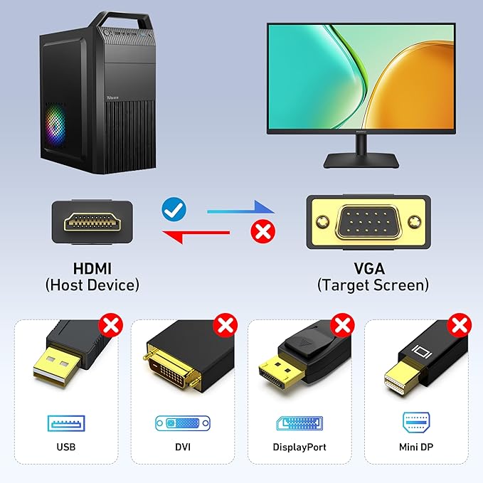 BENFEI HDMI to VGA 6 Feet Cable, Uni-Directional HDMI Computer to VGA Monitor - Image 5
