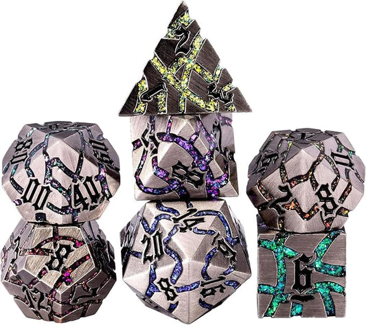 Metal Dice Set D&D, Crack Metallic DND Dice Set by Maywin