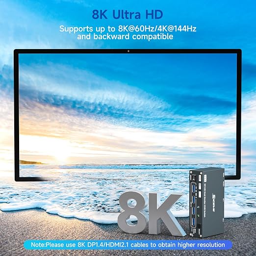 HDMI Displayport Hybird KVM Switch 2 Monitors 2 Computers 8K@60Hz 4K@144Hz - Image 4