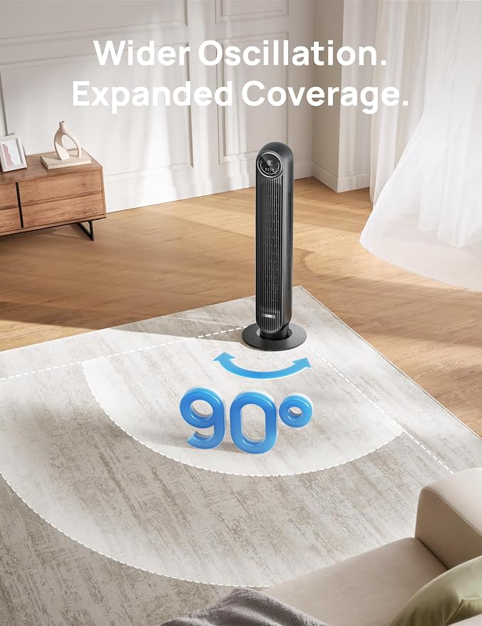 Dreo Tower Fan for Bedroom, 25ft/s Velocity Quiet Floor Fan, 90° Oscillating - Image 5
