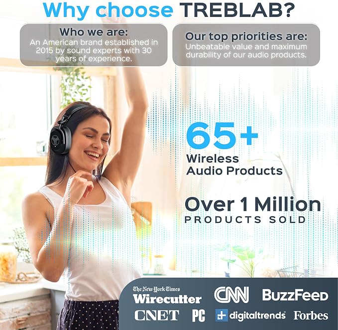 TREBLAB U5 - Hybrid Active Noise Cancelling Headphones Over-Ear, Deep Bass - Image 9