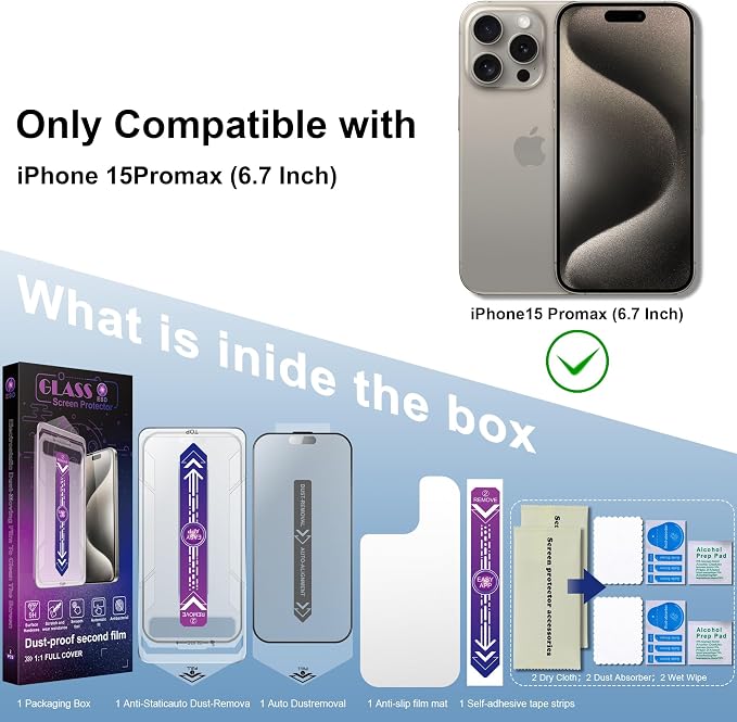 2 Pack Matte Screen Protector for iPhone 15 Pro Max 6.7-Inch Auto Dust Removal - Image 2
