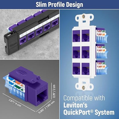 Everest 45° Angled RJ45 Cat5e Keystone Jacks 10-Pack in Purple - Image 7