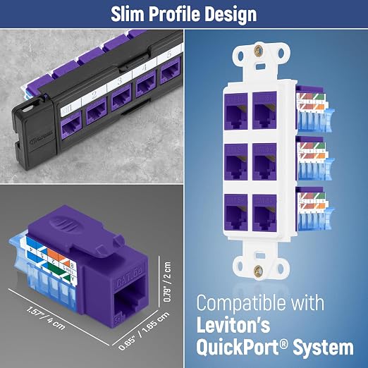 Everest 45° Angled RJ45 Cat5e Keystone Jacks 50-Pack in Purple - Image 7