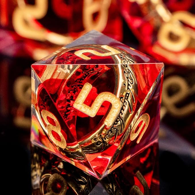 Magic Golden Ring DND Dice Set Sharp Edge Red Resin Dice - Image 4
