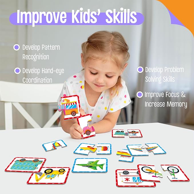 48 Vehicle Matching Puzzles, Self-Correcting Puzzle Match Game Educational - Image 6