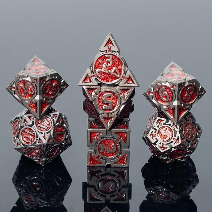 Red Black Nickel Finish Heavy Metal DND Dice Set by Unknown