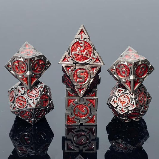 Red Black Nickel Finish Heavy Metal DND Dice Set by Unknown