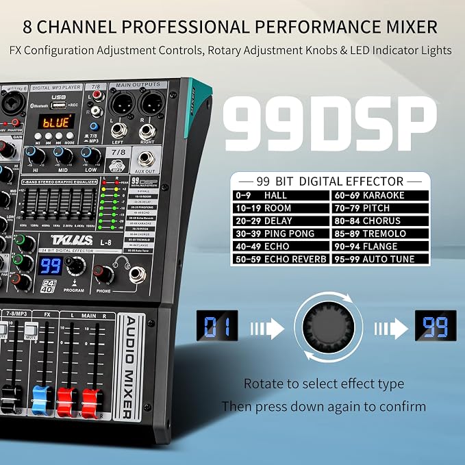 Audio Mixer, TKLBLS Professional 8 Channel DJ Mixer Board - Image 5