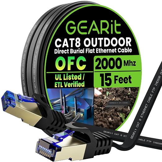 GEARit Cat 8 Outdoor Flat Ethernet Cable Direct Burial Rated LLDPE Jacket by GEARit
