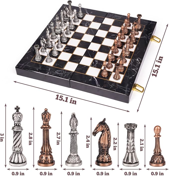 Retro Metal Chess Set for Adults and Kids – Marbling Chess Board - Image 5