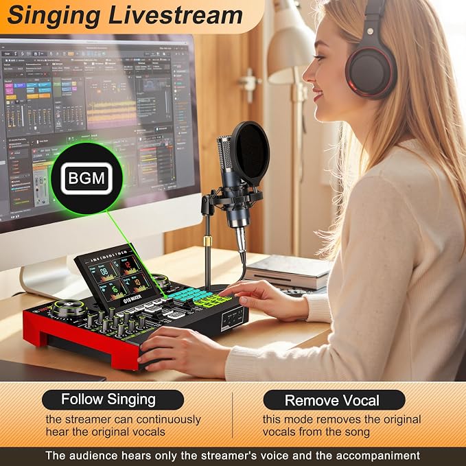 Podcast Equipment Bundle with Live Sound Card Audio Mixer, 3.5mm Condenser - Image 8