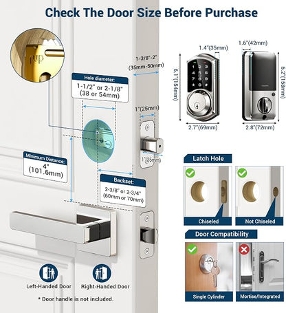Veise VE06 Smart Deadbolt with App Control, Keyless Entry Smart Lock - Image 6