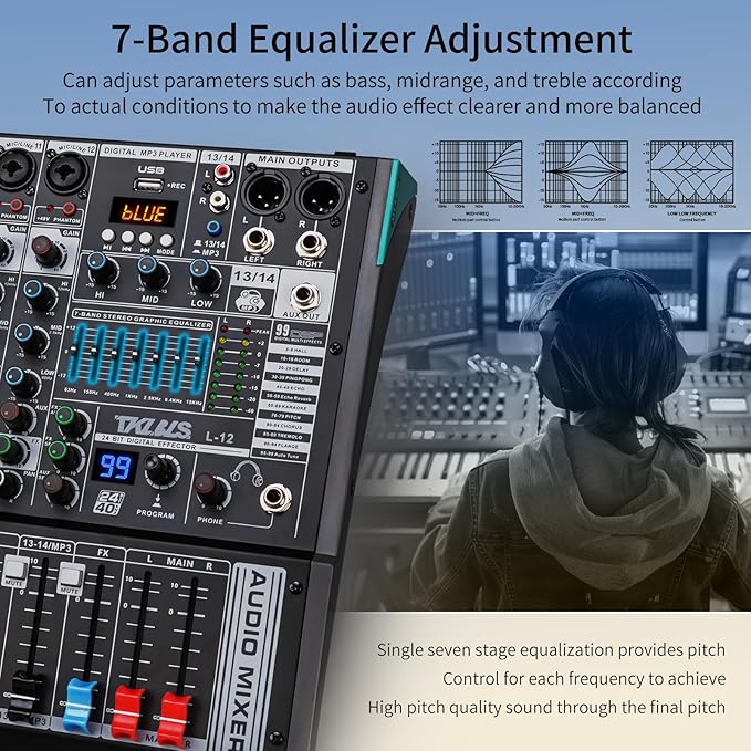 DJ Mixer, TKLBLS Professional 12 Channel Audio Mixer Board - Image 4