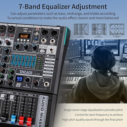 DJ Mixer, TKLBLS Professional 12 Channel Audio Mixer Board - Image 4
