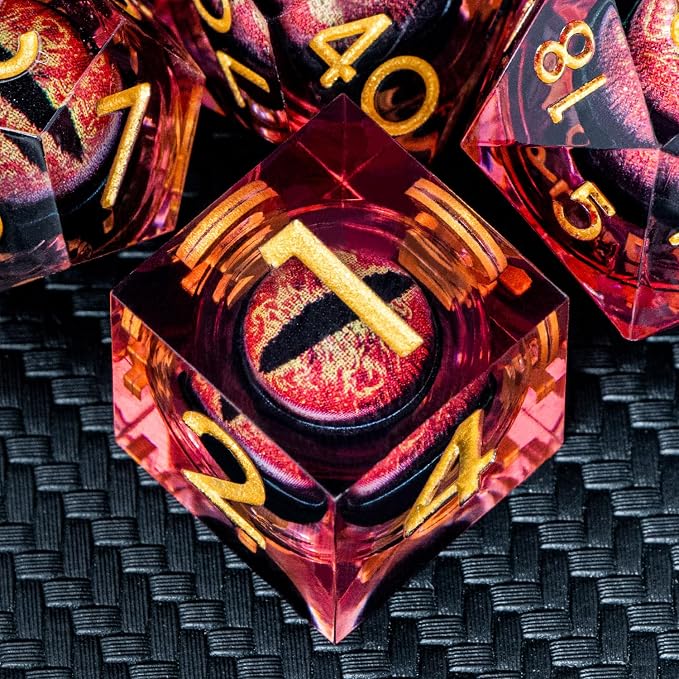 ARUOHHA DND Resin Dice Dragon Eye Dice Liquid Core Red Sharp Edged Dice Set - Image 3