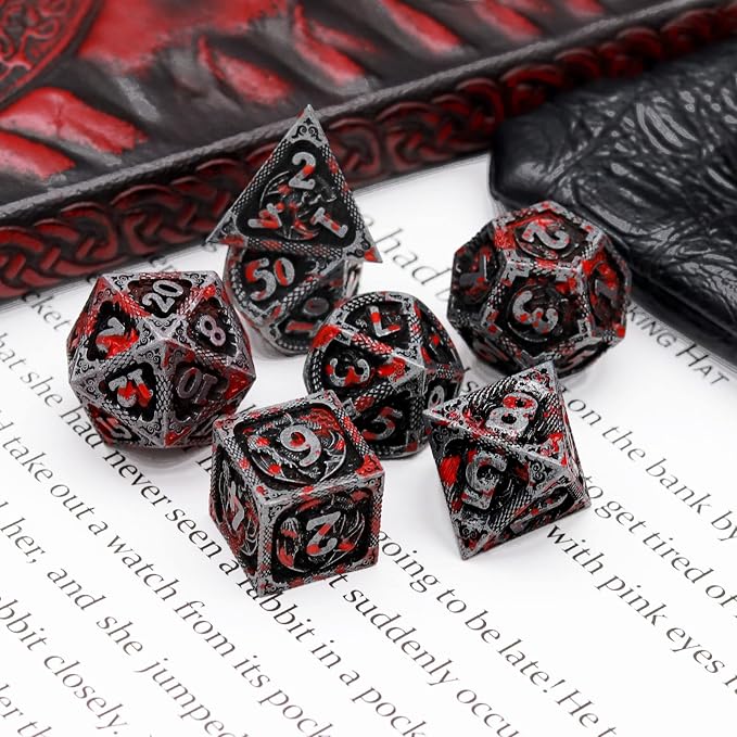 Haxtec Bloodstained Metal DND Dice Set Antique Iron Blood D&D Dice Set Dragon - Image 3