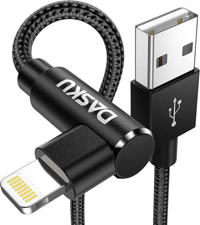 90 Degree iPhone Charging Cable 2Pack 10ft Right Angle Nylon Braided Lightning by Dasku