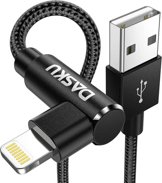 90 Degree iPhone Charging Cable 2Pack 10ft Right Angle Nylon Braided Lightning by Dasku