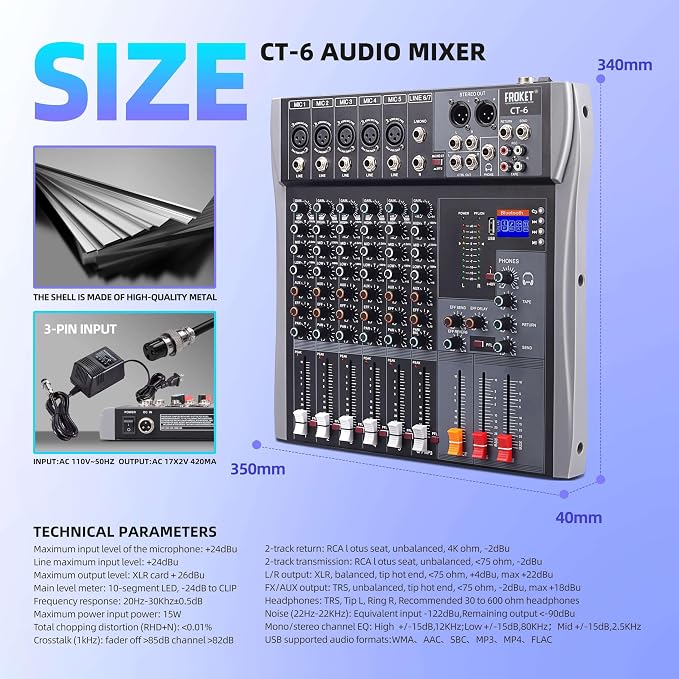 Professional Audio Mixer Sound Board 6 Channel Audio Desk System Interface - Image 2