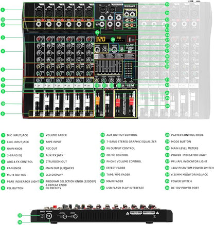 Audio Mixer 12 Channel Professional Mixer Console - Image 8