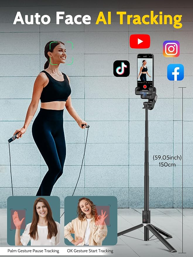 Auto Face Tracking Tripod 360 Rotation w/Stand, Selfie Stick Tripod - Image 2